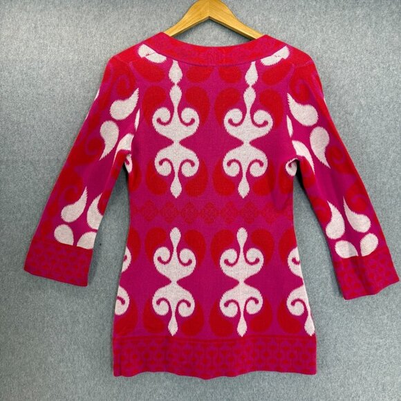 NEVE Womens Size Small Cotton‎ Knit Sweater V-Neck Red Pink White 3/4 Sleeve Mod - Picture 4 of 10